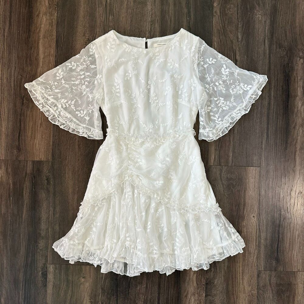 Selfie Leslie 'Leona' Mini Dress Half Sleeve Frill Trim White Embroidered Small